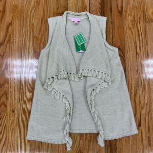 NWT Lilly Pulitzer Beige Mini Abbott Open Sweater Vest Cardigan Girls Large 8-10